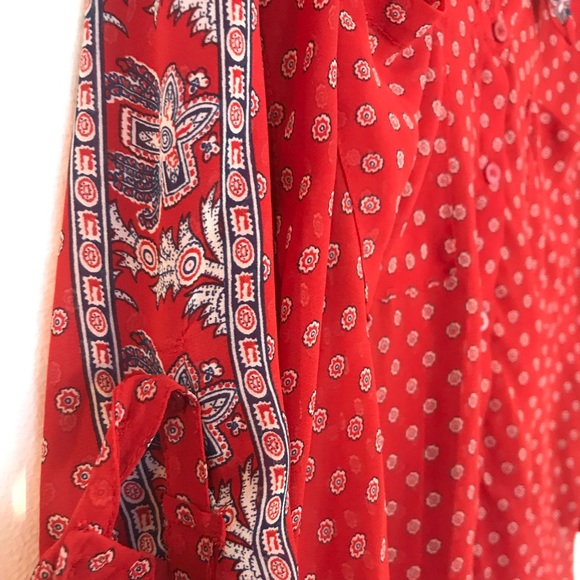 Red Free People pattered blouse top - Picture 3 of 3